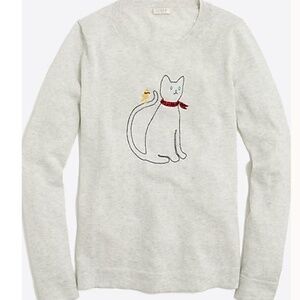 J Crew Teddie Sweater with Cat and Bird Sz Small